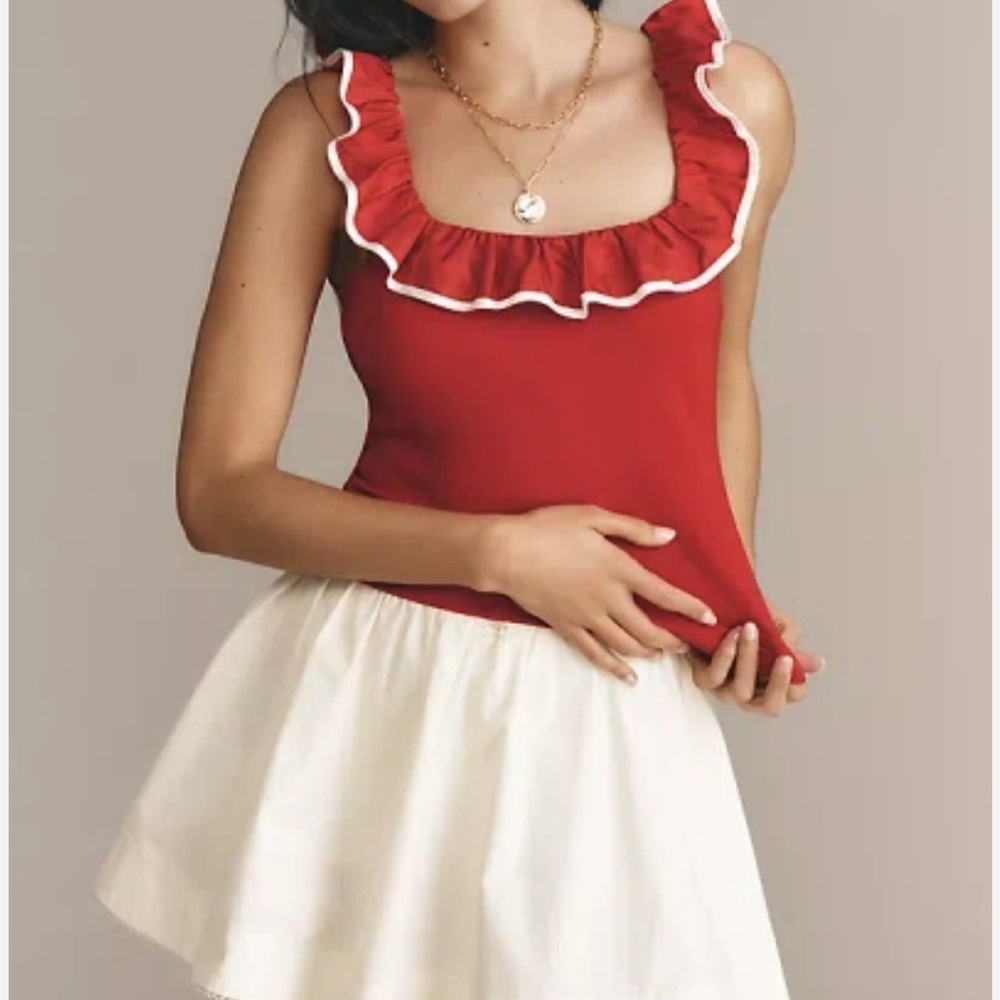 Sunday in Brooklyn Red Blouse with White Trim